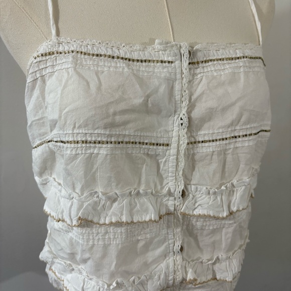 Mango MNG White Beaded Ruffle Tiered Cami Babydoll Milkmaid Button Front Sz L - Picture 2 of 10